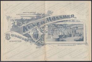 1896 Bp. Kígyó tér(Ferenciek tere), Kunz és Mössmer Asztalnemű vászon és fehérnemű boltjának díszes fejléces számlája 1 és 7 kr okmánybélyeggel