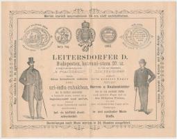 1890 Bp., Leiterdorfer D. úri- és fiú ruhaüzletének díszes fejléces számlája 1 kr okmánybélyeggel