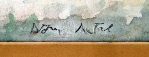 Diósy Antal (1895-1977): Balatonpart, akvarell, papír, paszpartuban, üvegezett fa keretben, 35,5×25,...