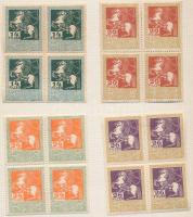 1914 31 érték négyestömbökben 12-es fogazással, és álló vízjellel