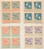 1914 31 érték négyestömbökben 12-es fogazással, és álló vízjellel