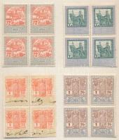 1914 31 érték négyestömbökben 12-es fogazással, és álló vízjellel