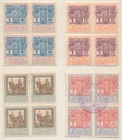 1914 31 érték négyestömbökben 12-es fogazással, és álló vízjellel