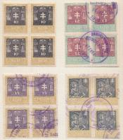 1914 31 érték négyestömbökben 12-es fogazással, és álló vízjellel