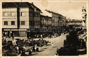 Ungvár, piac, Jarosláv Kolar üzlete / market place, shops 'vissza' So. Stpl (fl)