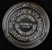 Üveghamutál, régi, "Platschek Vilmos, Budapest, Károly körút, Központi Városház " feliratt...