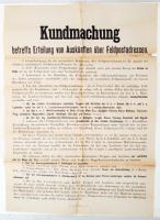 1914 Német nyelvű hirdetmény a tábori postai címekről való tájékoztatással kapcsolatban / 1914 Kundmachung btreffs Erteilung von Auskünften über Feldpostadressen