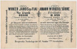 1870 Buda, Víziváros Fő utca, Wirker János és Fiai Vas árusok által kiállított díszes fejléces számla