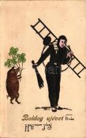 New Year, Chimney sweeper, pig, clover Emb.