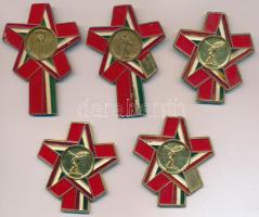 5db festett szocialista fém jelvény T:2,2- egyikről hiányzik a tű