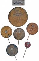 7db ifjúsági sport jelvény és kitűző, közte 1957. "6 órát Budapestért - 1919-1957 KISZ" fe...