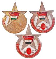 1957. "Szocialista Hazánkért - 1919-1957 KISZ" zománcozott fém jelvény (3xklf), I., II. és III. fokozata T:2,2- zománchiba
