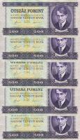 1990. 500Ft (5x) egymásutáni sorszámokkal, mindegyik azonos erős nyomdafestékfoltokkal, benne ferdén vágottak is! T:I,I-