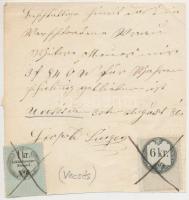 1861 6kr okmánybélyeg + 1kr hirdetménybélyeg okmányon