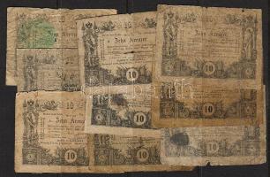 1860. 10Kr (9x) benne érdekes korabeli papírragasztgatások, lemezhibák, 2 klf típusban T:III/IV,IV