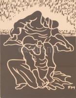 Farkasházy Miklós (1895-1964): Elválás, linó, papír, sorszámozott, jelzett a dúcon is, üvegezett fa ...