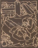 Farkasházy Miklós (1895-1964): Siratás, linó, papír, sorszámozott, jelzett a dúcon is, üvegezett fa ...