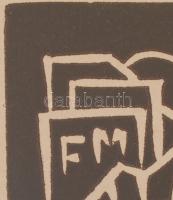 Farkasházy Miklós (1895-1964): Siratás, linó, papír, sorszámozott, jelzett a dúcon is, üvegezett fa ...