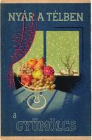 Gyümölcs egészség propaganda lap, C-vitamin táblázat a hátoldalon / Hungarian fruit, health propagan...