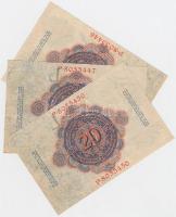 Német Birodalom / Császárság 1914. 20M hétjegyű sorszám (3x) kettő sorszámkövető T:I,I-
Germany / Em...