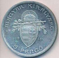 1938. 5P Ag "Szent István" T:2 patina Adamo P8.1