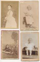 cca 1860-90 Korabeli keményhátú fotók, 4db, különböző műtermekből: Gertinger, Kozics, Fink, Aihingers, cca 10x6cm