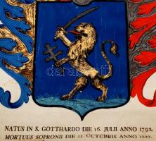 1827 kocsobai Tibolth Alajos (1792-1827) ügyvéd halotti címere, latin nyelvű magyarázó szöveggel