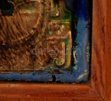 Fajka János(1935-): Napisten. Tűzzománc, réz lemez, jelzett, fa keretben, 13x20 cm