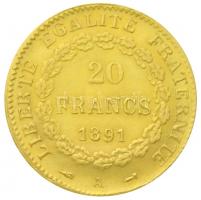Franciaország 1891A 20Fr Au Párizs (6.32g/0.900) T:2
France 1891A 20 Francs Au Paris (6.32g/0.900) C...