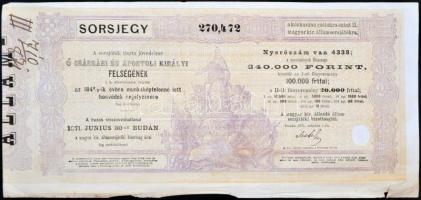 Buda 1871. "Közhasznu czélokra szánt II. magyar kir. államsorsjátékra - 1848/9-ik évben munkaképtelenné lett honvédek segélyezésére" sorsjegye magyar és német nyelven, szárazpecséttel T:III