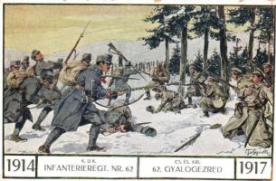 Cs. és Kir. 62. gyalogezred / WWI K.u.K. Infantry regiment Nr. 62., artist signed (EK)