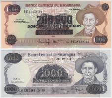 Nicaragua 1985. 1000C "500.000C" felülbélyegzéssel + 1000C "200.000C" felülbélyegzéssel T:I Nicaragua 1985. 1000 Córdobas with "500.000 Córdobas" overprint + 1000 Córdobas with "200.000 Córdobas" overprint C:UNC