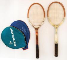 2 db régi teniszütő védőtokkal, az egyik zipzárja szétjött