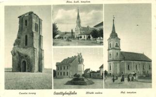 Berettyóújfalu, Csonka torony, Római katolikus és református templom, Hősök szobra (EK)