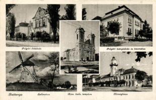 Battonya, Polgári fiú és leány iskola és internátus, Községháza, szélmalom