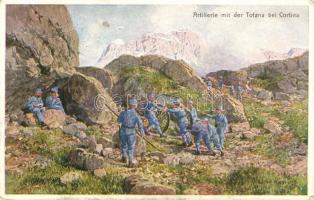 Artillerie mit der Tofana bei Cortina, Offizielle Karte für Rotes Kreuz, Kriegsfürsorgeamt Kriegshilfsbüro Nr. 213. s: R. Kargl (Rb)