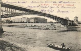 Szeged, Tisza part, híd, kiadja Grünwald Herman