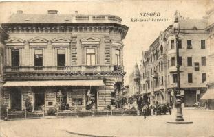 Szeged, Belvárosi kávéház, Schlesinger Mór üzlete, automobil (EK)