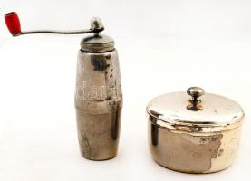 Régi fém borsdaráló + fém tároló doboz