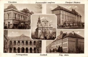 Szolnok, Városháza, Ferenc rendiek temploma, Fémipari Főiskola, Vármegyeháza, iskola