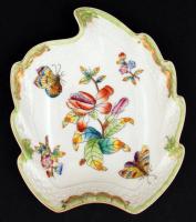 Herendi Viktória mintás leveles tálka, kézzel festett, jelzett, hibátlan, 13×11 cm