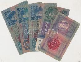 1902. 1000K + 1904-1915. 10K (2x) + 1912. 100K + 1913. 20K (3x) + 1914. 50K + 1918. 10.000K mindegyik piros "MAGYARORSZÁG" körbélyegzővel T:III,III-(csak egy)