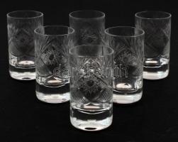 6 darabos ólomkristály felespohár készlet, csiszolt, jelzés nélkül, hibátlan, d: 4 cm, m: 7 cm