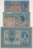 1902. 1000K + 1904. 10K + 1912. 100K + 1913. 20K (2x) + 1914. 50K + 1915. 10K mind felülbélyegzés né...