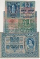 1902. 1000K + 1904. 10K + 1912. 100K + 1913. 20K (2x) + 1914. 50K + 1915. 10K mind felülbélyegzés né...
