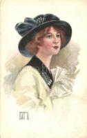 Hölgy, Olasz művészi képeslap, s: Rappini, Lady, Italian art postcard s: Rappini