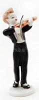 Hollóházi hegedülő porcelán kisfiú, kézzel festett, jelzett, hibátlan, m: 14 cm