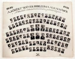 1958 A KÖZÉRT 10 éves jubileuma alkalmából kitüntetett XIV. kerületi dolgozók kistablója 99 nevesített portréval, 24x30 cm