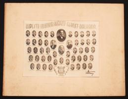 1932 Az újpesti Munkásképző Egylet dalkara alapításának 40. évfordulója alkalmából készített kistabló, rajta 49 nevesített portré, 15x20 cm, karton 25x33 cm