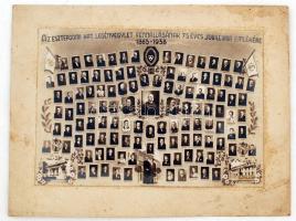 1938 Az esztergomi Legényegylet fennállásának 75 éves jubileuma (1863-1938) emlékére készült kistabló 117 nevesített portréval, 18x26 cm, karton 25x33 cm